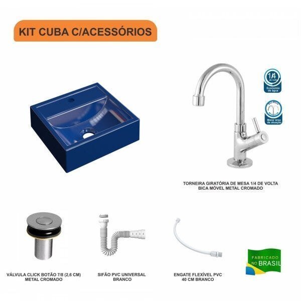 Kit Cuba Q32 com Torneira 1198 Metal e Válvula Click 1"B + Sifão PVC e Flexível Compace - 3