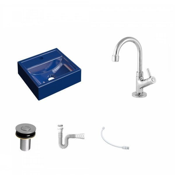 Kit Cuba Q32 com Torneira 1198 Metal e Válvula Click 1"B + Sifão PVC e Flexível Compace - 2
