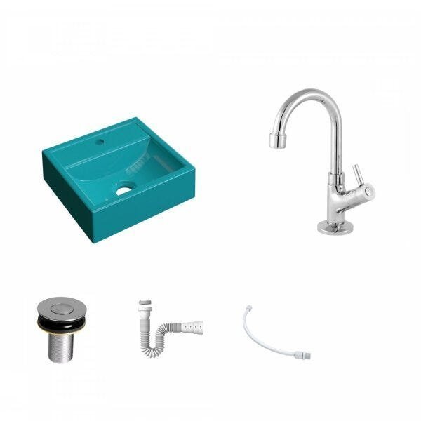 Kit Cuba Q32 com Torneira 1198 Metal e Válvula Click 1"B + Sifão PVC e Flexível Compace - 2