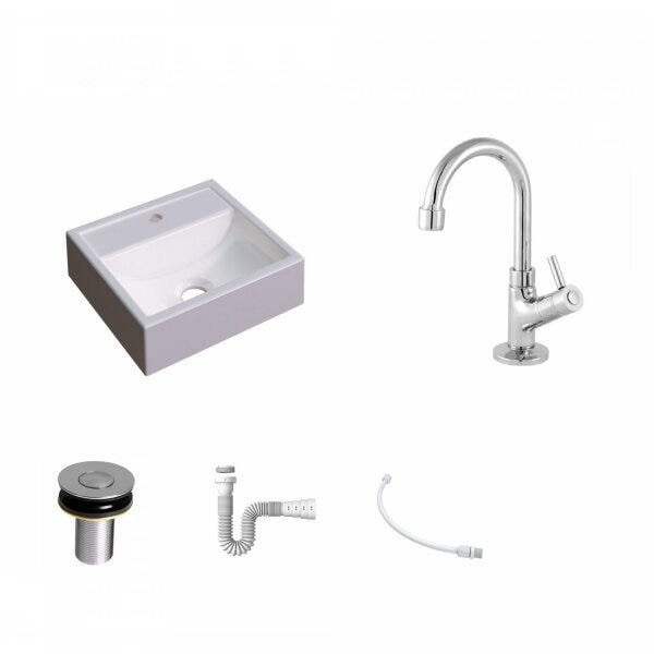Kit Cuba Q32 com Torneira 1198 Metal e Válvula Click 1"B + Sifão PVC e Flexível Compace - 2