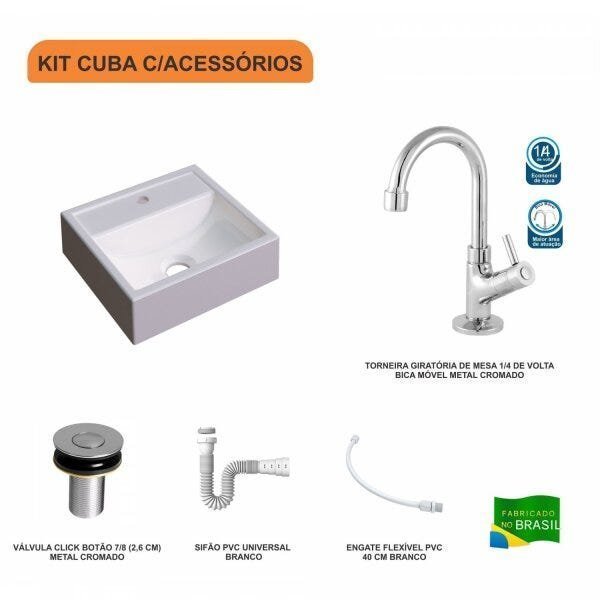 Kit Cuba Q32 com Torneira 1198 Metal e Válvula Click 1"B + Sifão PVC e Flexível Compace - 3