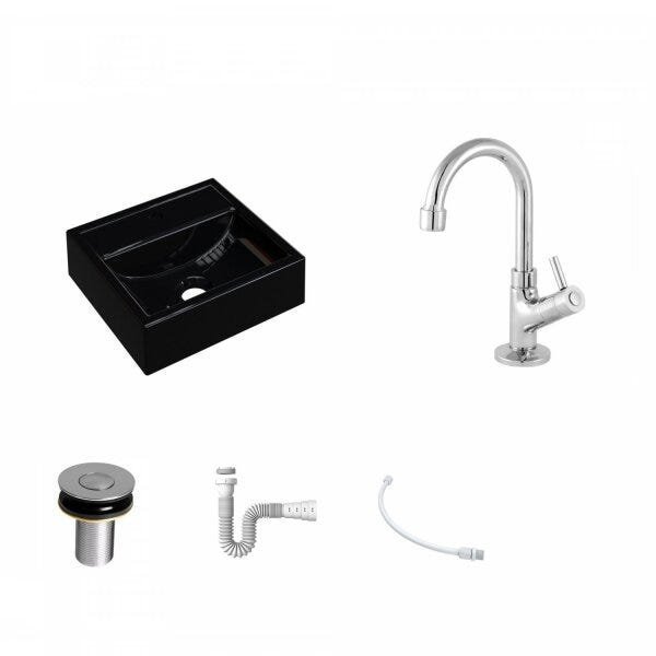 Kit Cuba Q32 com Torneira 1198 Metal e Válvula Click 1"B + Sifão PVC e Flexível Compace - 2