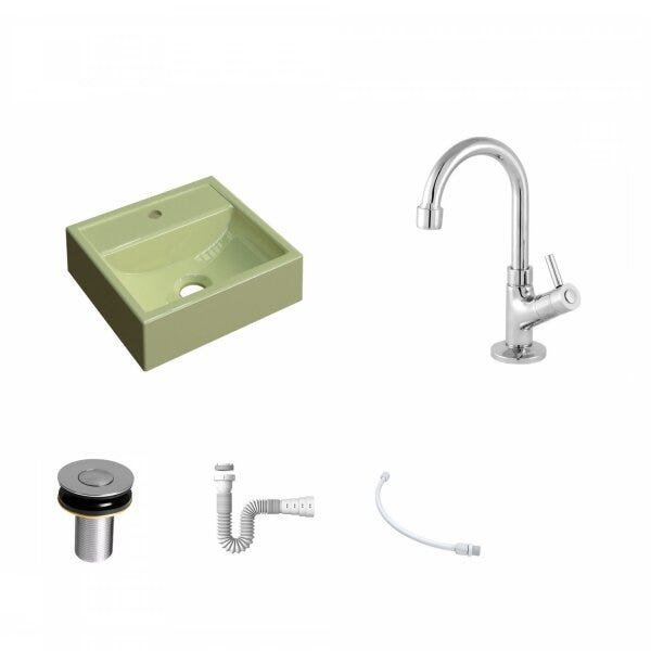 Kit Cuba Q32 com Torneira 1198 Metal e Válvula Click 1"B + Sifão PVC e Flexível Compace - 2