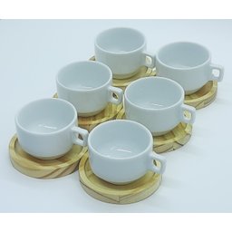Jogo 6 Xícaras Café/chá Hotel 100ml Empilháveis com Pires de Pinus - Porcelana Branca - 4
