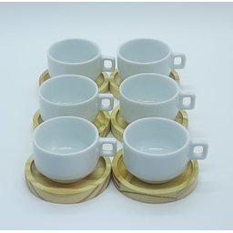 Jogo 6 Xícaras Café/chá Hotel 100ml Empilháveis com Pires de Pinus - Porcelana Branca - 3