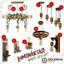 Ver imagem 2 de Kit Luminárias em Madeira Maciça – 1 Pendente Roda de Carroça + 1 Arandela Colonial - Cerejeira