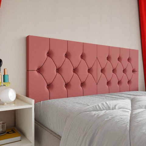 Painel Cabeceira Luxo Capitonê Queen Size Elisa Estofada Decoração Fixação Parede:Rosa