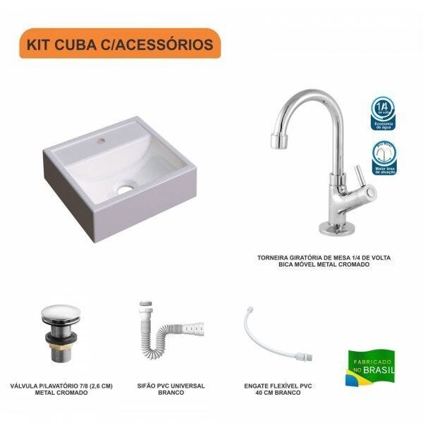Kit Cuba Q32 com Torneira 1198 Metal e Válvula Click 1"G + Sifão PVC e Flexível Compace - 3