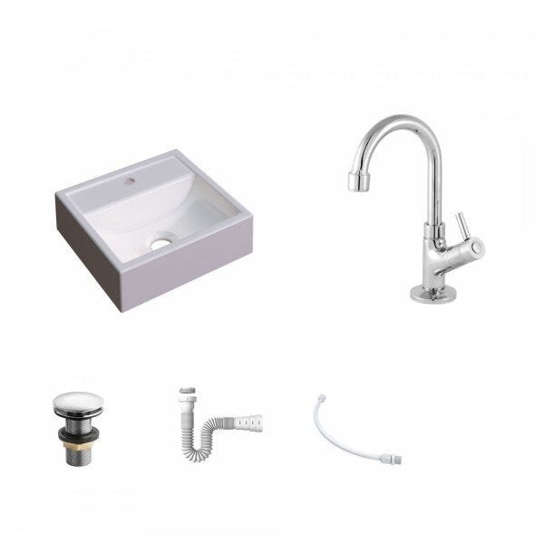 Kit Cuba Q32 com Torneira 1198 Metal e Válvula Click 1"G + Sifão PVC e Flexível Compace - 2