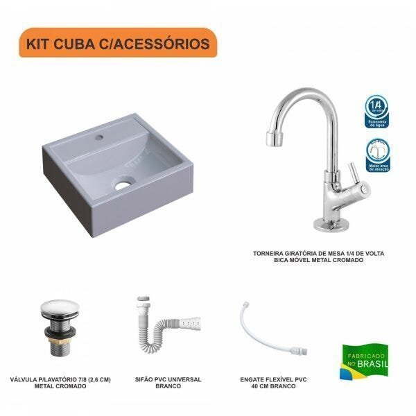 Kit Cuba Q32 com Torneira 1198 Metal e Válvula Click 1"G + Sifão PVC e Flexível Compace - 3