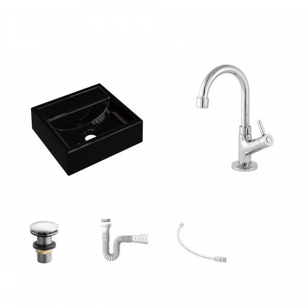 Kit Cuba Q32 com Torneira 1198 Metal e Válvula Click 1"G + Sifão PVC e Flexível Compace - 2
