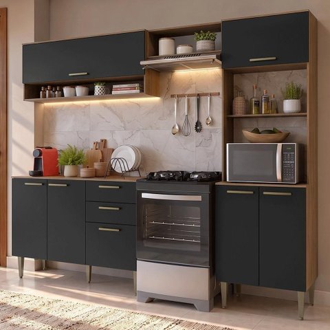 Cozinha Compacta Lille 7 Portas 2 Gavetas MDP 225cm Madesa