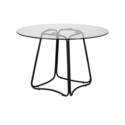 Mesa de Jantar Chrome 4 Lugares Redonda Vidro Temperado 1,10m Transparente Preto