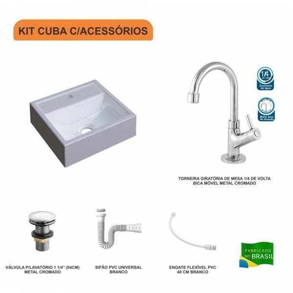Kit Cuba Q32 com Torneira 1198 Metal e Válvula Click 1 1/2'' + Sifão Pvc e Flexível Compace - 3
