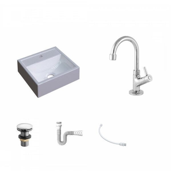 Kit Cuba Q32 com Torneira 1198 Metal e Válvula Click 1 1/2'' + Sifão Pvc e Flexível Compace - 2