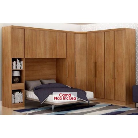 Quarto Casal Completo Rizon-linea 5 Peças (1 Armário Aéreo + 2 Guarda Roupas + 1 Canto Obliquo +