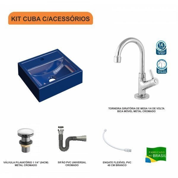 Kit Cuba Q32 com Torneira 1198 Metal e Válvula Click 1 1/2" + Sifão Cromado e Flexível Compace - 3
