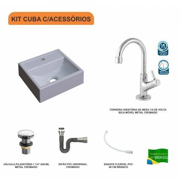 Kit Cuba Q32 com Torneira 1198 Metal e Válvula Click 1 1/2" + Sifão Cromado e Flexível Compace - 3