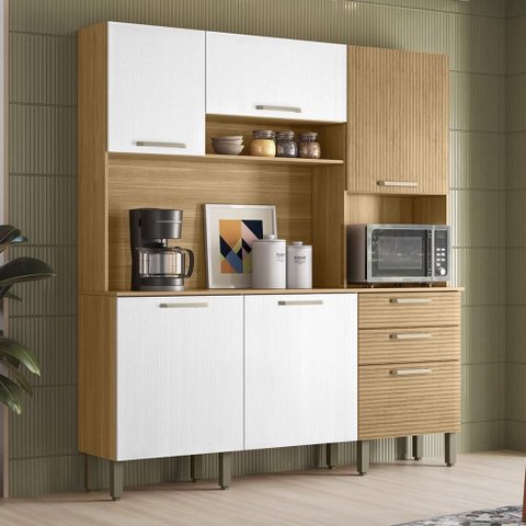 Armário de Cozinha Compacta Mdf 6 Portas Ferrara Plus - Freijó/supremo/com Ripado