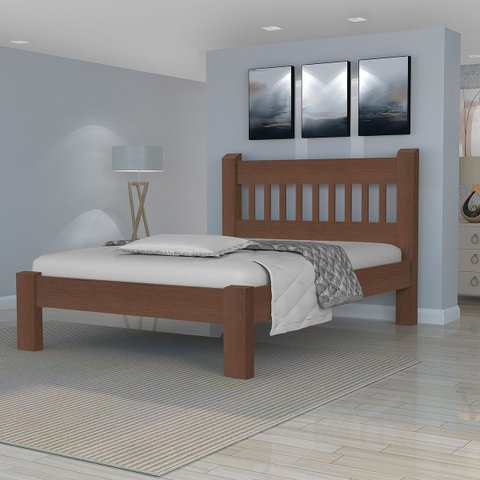 Cama Casal Madeira Maciça Pérola Angelim Pedra/tauari Tabaco