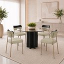 Ver imagem 1 de Kit 4 Cadeiras Sala de Jantar Lisa Pés Champanhe Linho/PU Bege/Preto m² - Monari Design