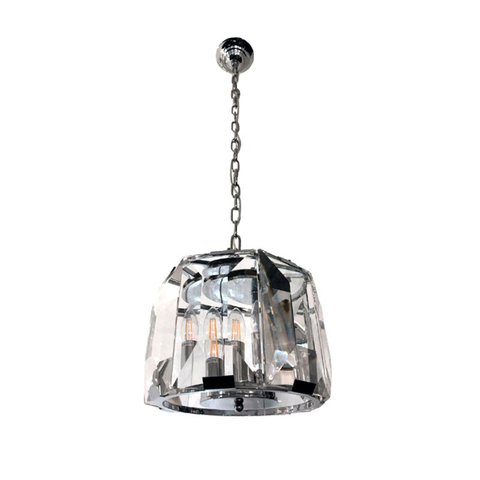 Pendente Hexagonal Cromado Vidro Transparente 3e14 22x30cm Paris Luz