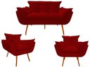 Ver imagem 1 de Kit Namoradeira + 2 Poltronas Decorativa Opala Suede Vermelho Pés Madeira Ms Decor