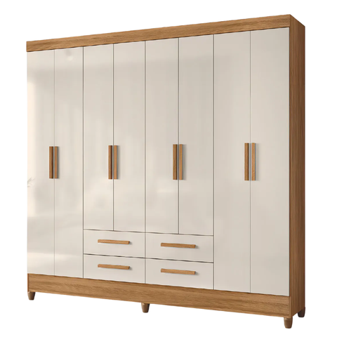 Guarda Roupa Casal Florida 8 Portas e 4 Gavetas Freijó Off White Moval