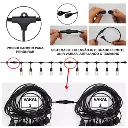 Varal de Luzes 10 Metros 10 Bocais Extensivel Cordao Decoraçao Enorme Festa Evento Comemoraçao Forma - 8