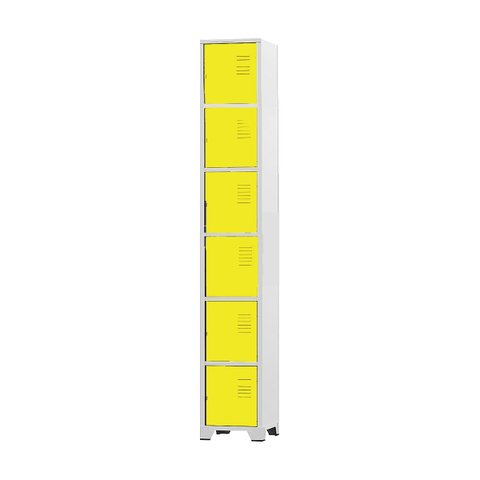 Armário Roupeiro de Aço 6 Portas para Vestiário Academia Locker Amarelo com Chave