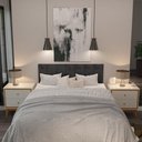 Ver imagem 5 de Kit Quarto Casal 2 Mesas de Cabeceira Arruna Mdf 2 Gavetas e Cabeceira Casal 1,40 Autocolante -