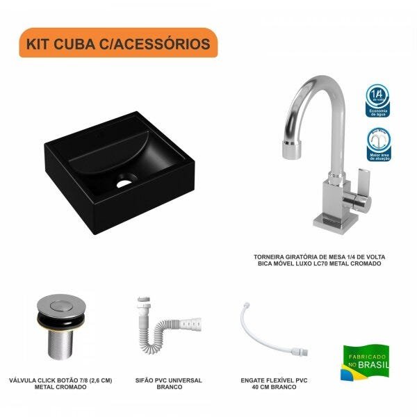 Kit Cuba Q32 com Torneira Luxo 1195 Metal e Válvula Click 1 Pol. Sifão PVC e Flexivel - 3