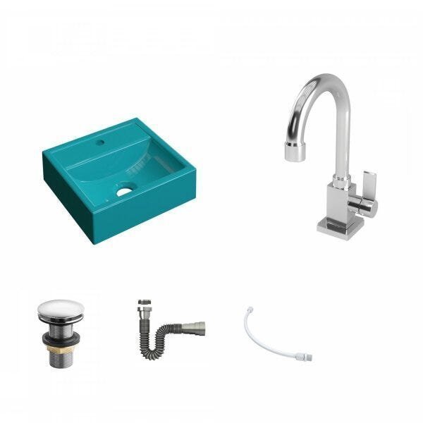 Kit Cuba Q32 com Torneira Luxo 1195 Metal e Válvula Click 1 Pol. e Sifão Cromado e Flexivel - 2