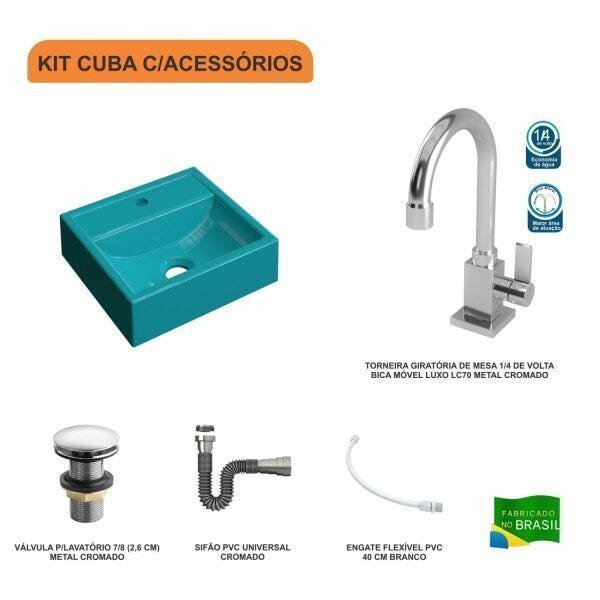Kit Cuba Q32 com Torneira Luxo 1195 Metal e Válvula Click 1 Pol. e Sifão Cromado e Flexivel - 3