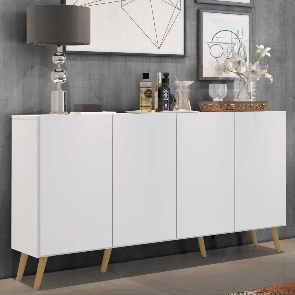 Aparador Buffet Retrô Multimóveis Veneza 4 Portas FG3556 Branco/Natural - 3