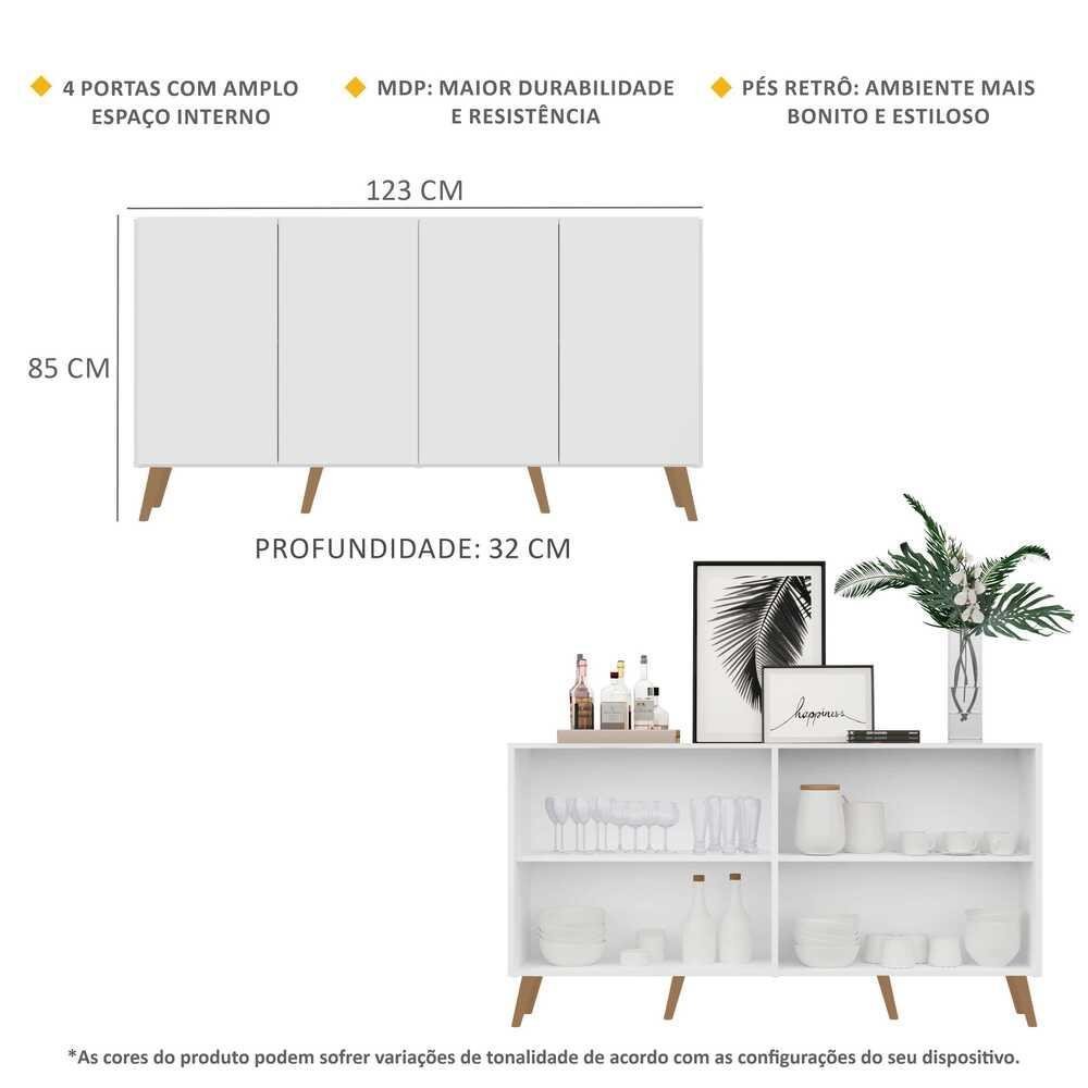 Aparador Buffet Retrô Multimóveis Veneza 4 Portas FG3556 Branco/Natural - 4