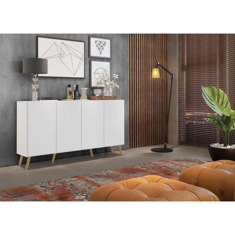 Aparador Buffet Retrô Multimóveis Veneza 4 Portas FG3556 Branco/Natural - 8