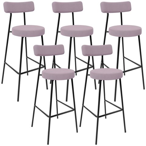 Kit 05 Banquetas Baixa Bar Cozinha Sala de Jantar Estrutura em Aço Milão L02 Suede Rosê - Lyam