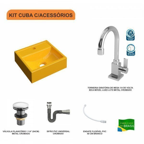 Kit Cuba Q32 com Torneira Luxo 1195 Metal e Válvula Click 1 Pol. 1/2 e Sifão Cromado e Flexivel - 3