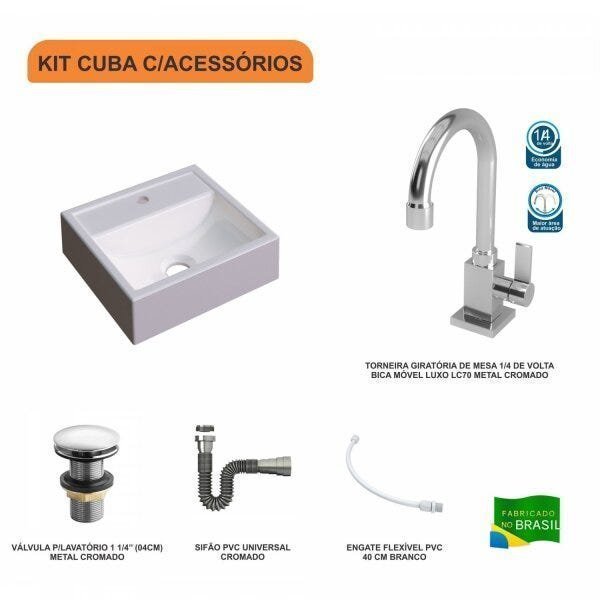 Kit Cuba Q32 com Torneira Luxo 1195 Metal e Válvula Click 1 Pol. 1/2 e Sifão Cromado e Flexivel - 3