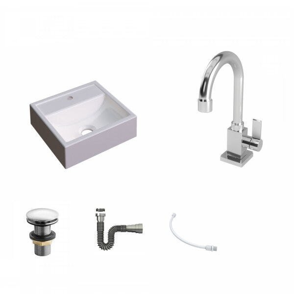 Kit Cuba Q32 com Torneira Luxo 1195 Metal e Válvula Click 1 Pol. 1/2 e Sifão Cromado e Flexivel - 2