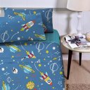 Ver imagem 1 de Jogo de Lençol Infantil 3 Peças 180 Fios Poliéster Estampado Corttex Galáxia Azul