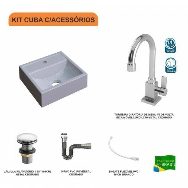 Kit Cuba Q32 com Torneira Luxo 1195 Metal e Válvula Click 1 Pol. 1/2 e Sifão Cromado e Flexivel - 3