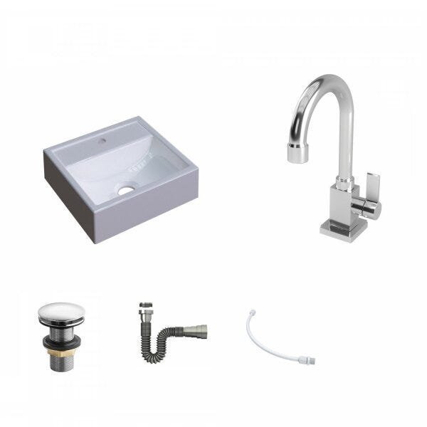 Kit Cuba Q32 com Torneira Luxo 1195 Metal e Válvula Click 1 Pol. 1/2 e Sifão Cromado e Flexivel - 2