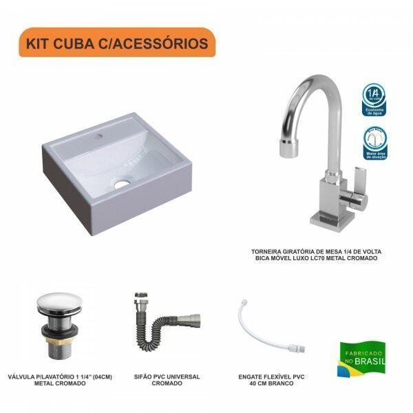 Kit Cuba Q32 com Torneira Luxo 1195 Metal e Válvula Click 1 Pol. 1/2 e Sifão Cromado e Flexivel - 3