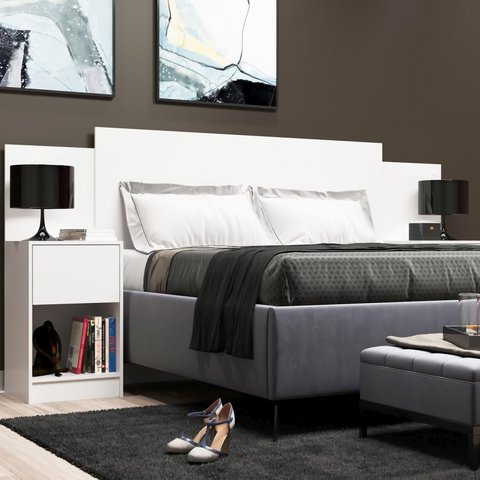 Cabeceira de Casal Sublime 2 Gavetas 2 Nichos Branca