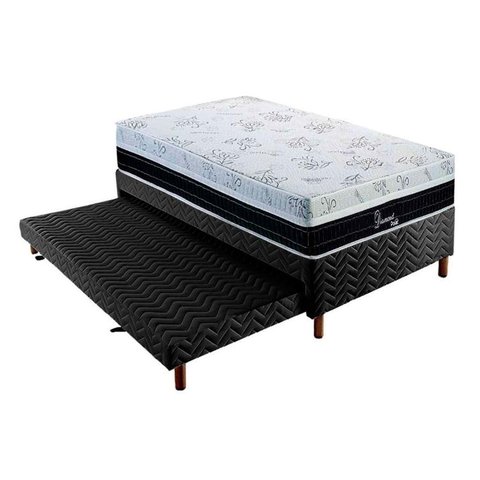 Cama Box c/Auxiliar Solteiro: Colchão Polar MasterPocket Diamond 28 + Base CRC Rústico Black(88x188)