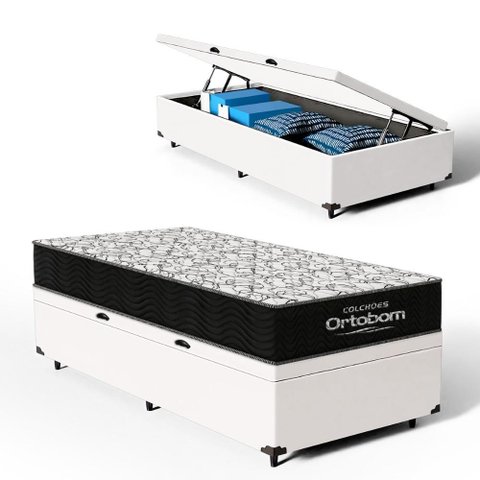 Cama Box Baú com Colchão de Espuma D45 Ortobom Airtech 150 D45 Solteiro 88 Cm