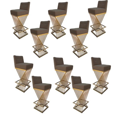 Kit 10 Banquetas Luma Base de Ferro Sued Marrom Rato - D'classe Decor