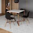 Ver imagem 1 de Mesa Industrial Jantar Quadrada Branca 90x90cm Base Cobre V com 4 Cadeiras Pretas Madei Branco